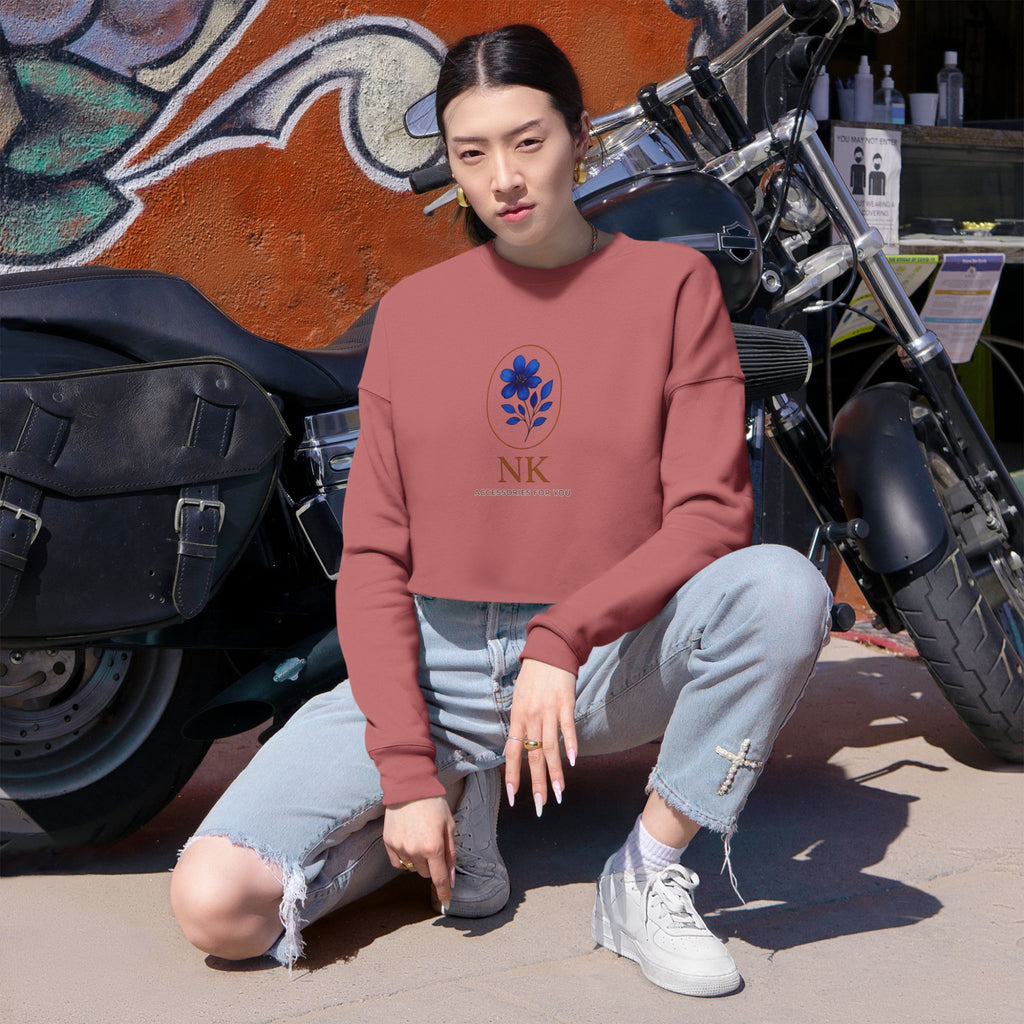 Cropped Sweatshirt — Minimal Floral 'NK' Logo Cropped Sweatshirt