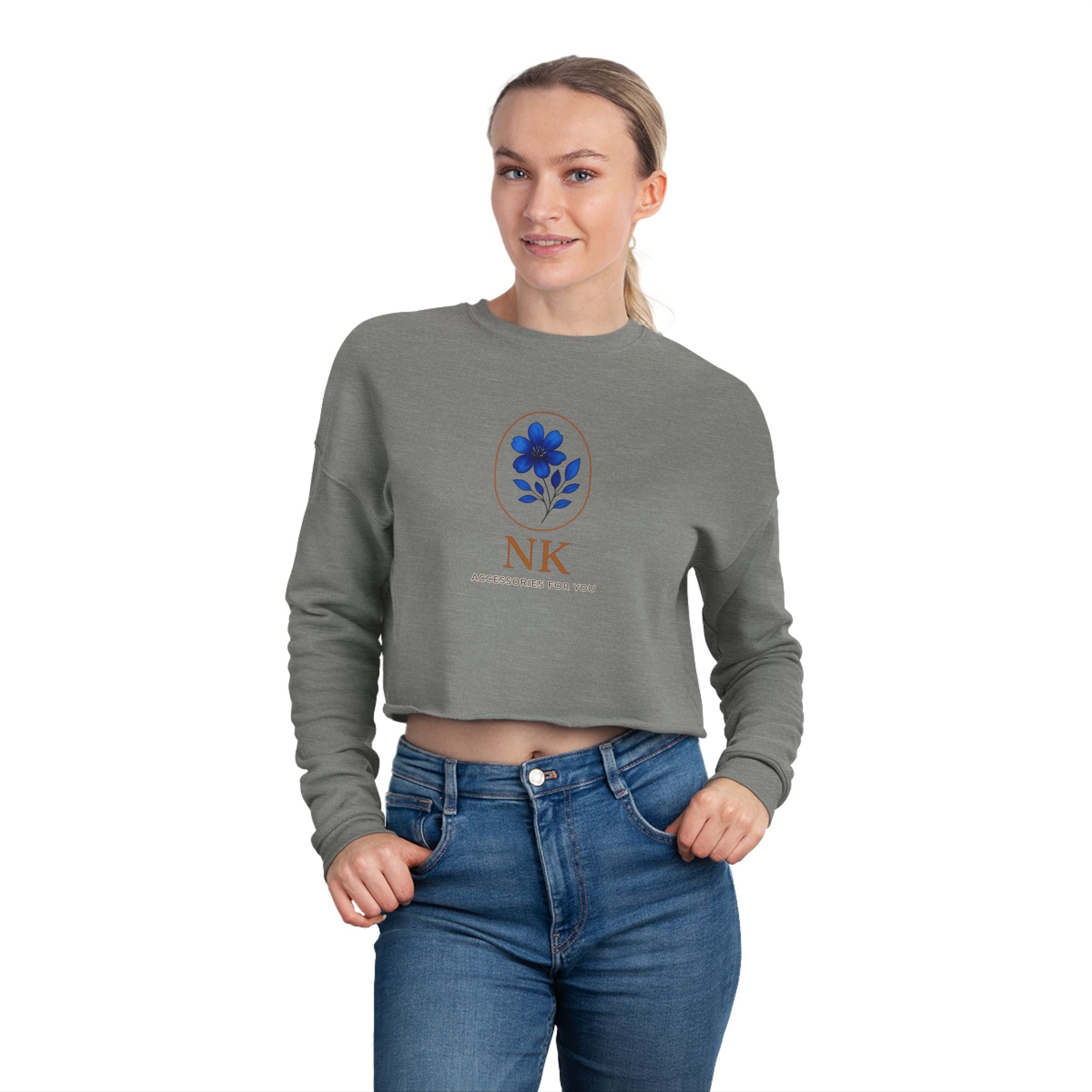 Cropped Sweatshirt — Minimal Floral 'NK' Logo Cropped Sweatshirt
