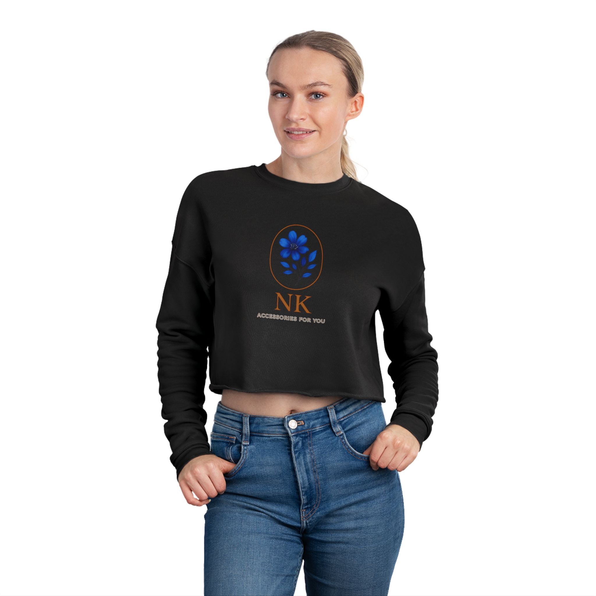 Cropped Sweatshirt — Minimal Floral 'NK' Logo Cropped Sweatshirt
