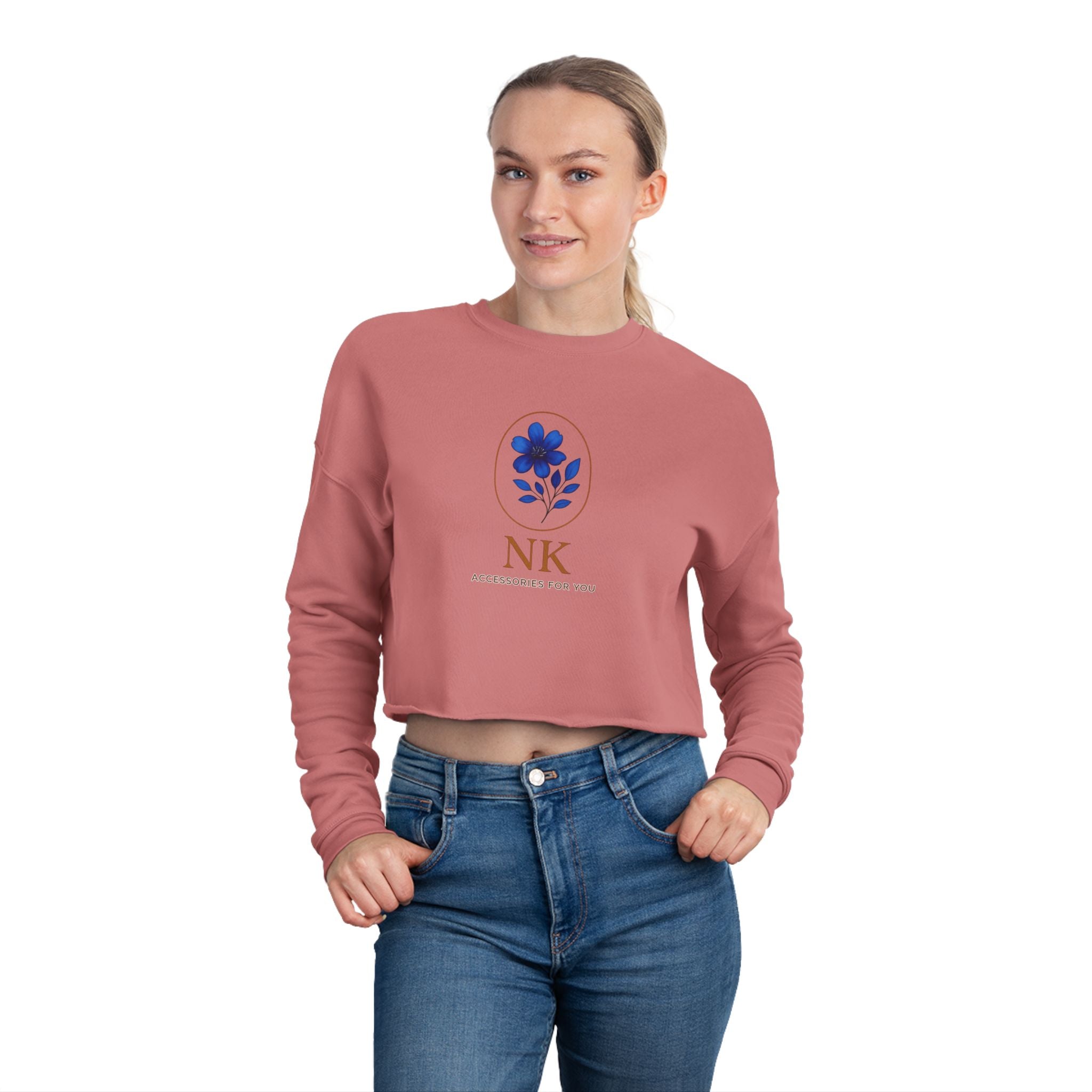 Cropped Sweatshirt — Minimal Floral 'NK' Logo Cropped Sweatshirt