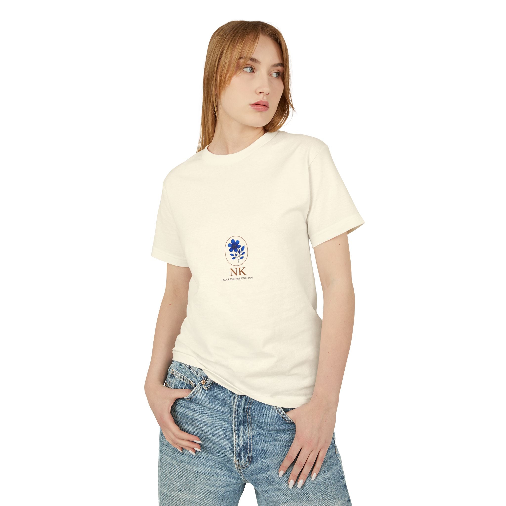 Botanical NK Logo Tee — Minimal Floral Graphic Cotton T-Shirt