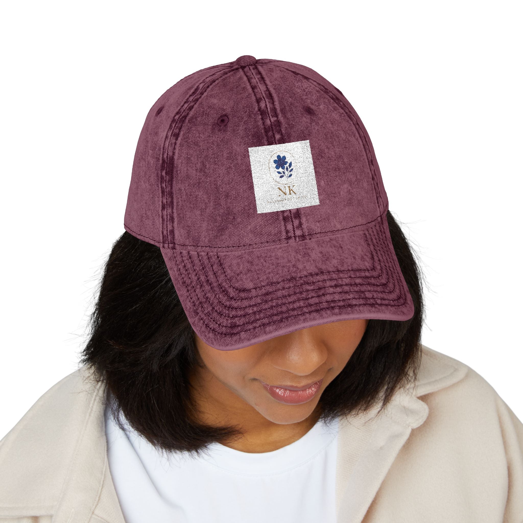 Vintage Embroidered Cap — Distressed Floral Patch Dad Hat