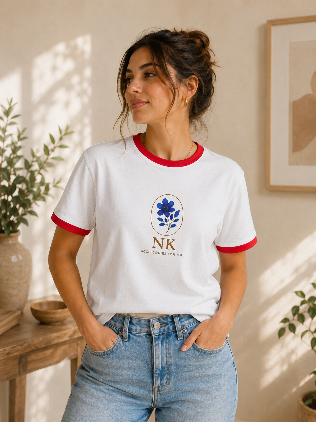 NK Floral Logo Ringer Tee — 'Accessories For You' Casual Men’s Shirt