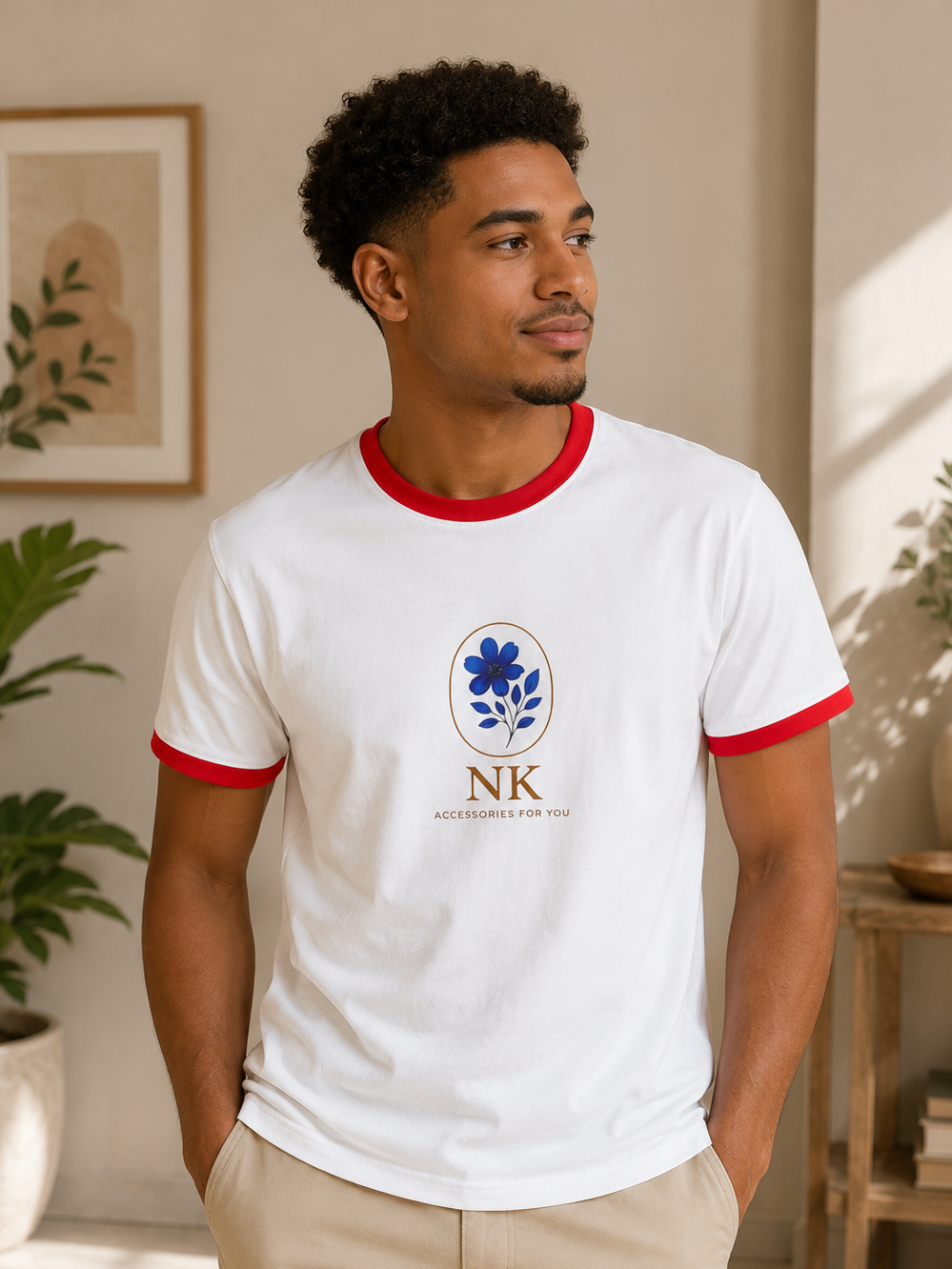 NK Floral Logo Ringer Tee — 'Accessories For You' Casual Men’s Shirt