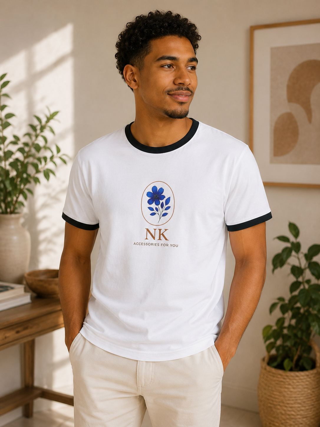 NK Floral Logo Ringer Tee — 'Accessories For You' Casual Men’s Shirt