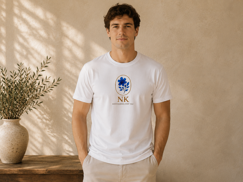 Botanical NK Logo Tee — Minimal Floral Graphic Cotton T-Shirt
